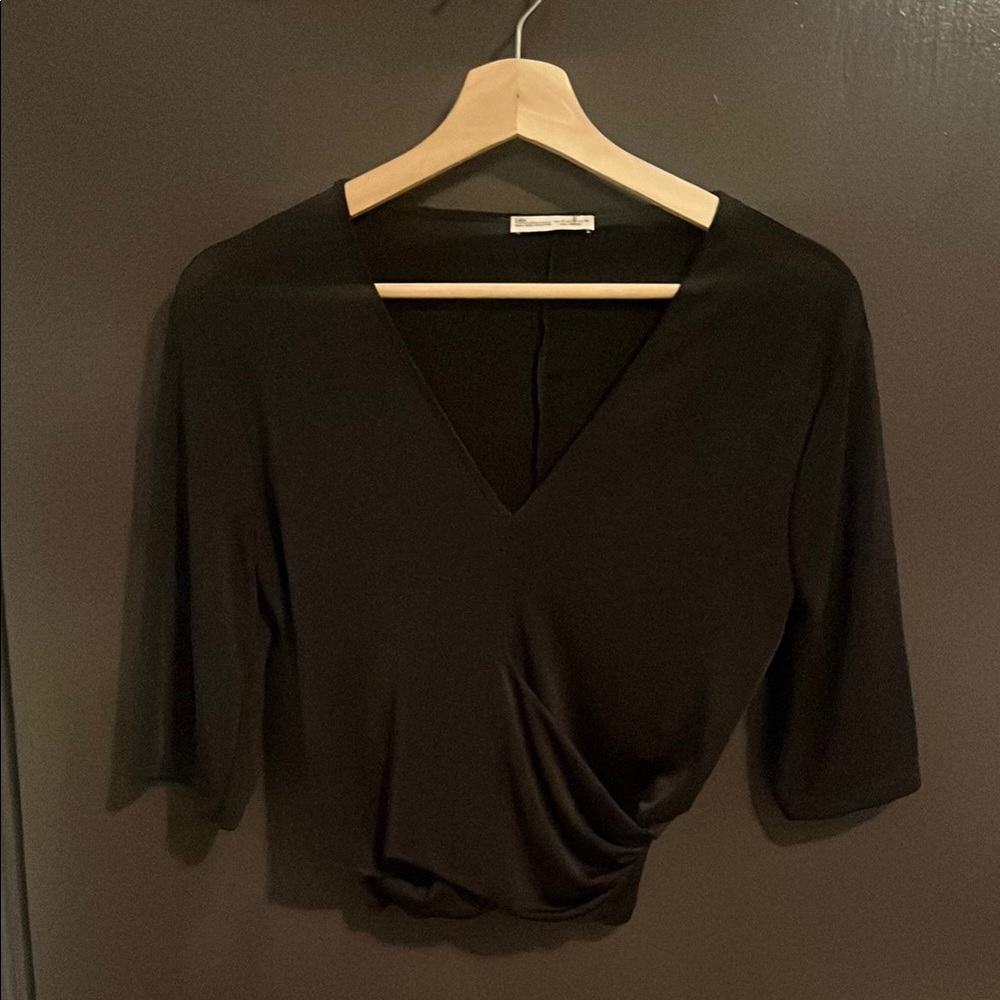 Zara Black Wrap Fitted Blouse 3/4 Sleeve